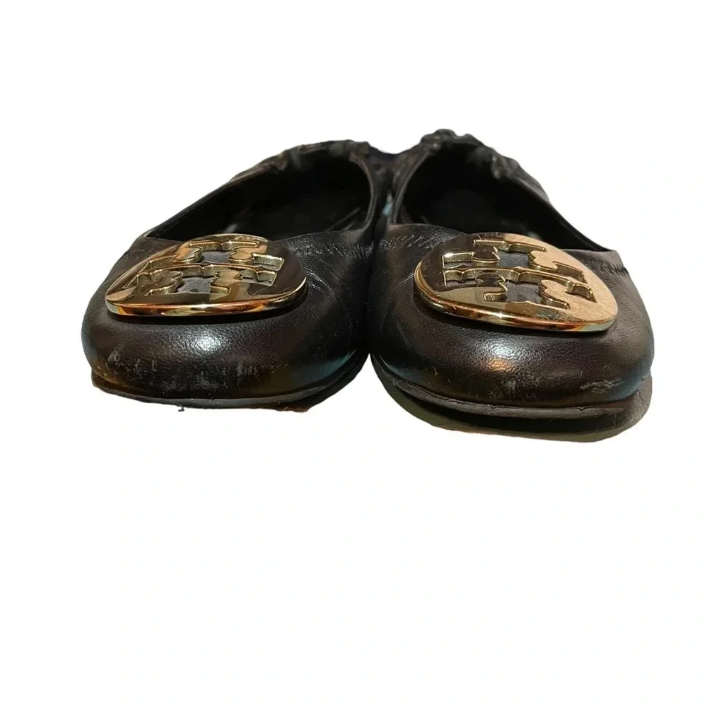 TORY BURCH CLAIRE BLACK LEATHER BALLET FLATS